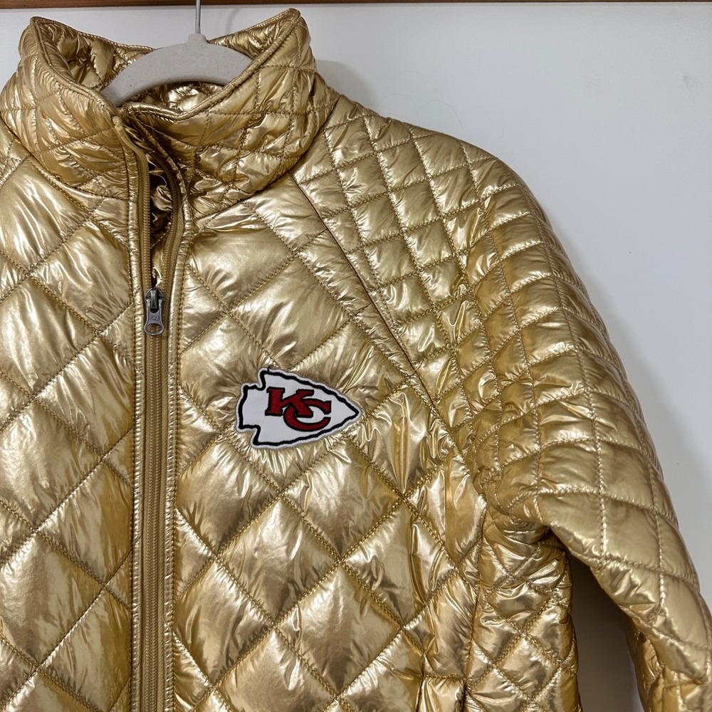 G-III 4Her Kansas City Chiefs Quilted Puffer Jacket Womens Medium Gold Metallic
